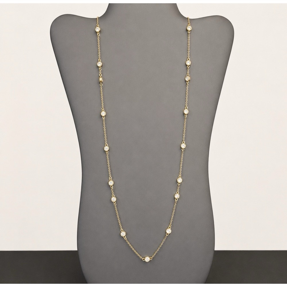 Kate Spade New York Gold Tone Gatsby Dot Pave Crystal Station Necklace 34"